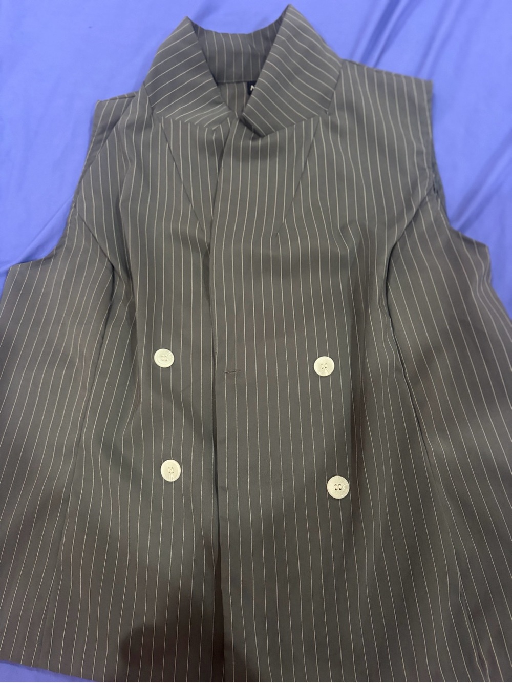 Tailored Pinstripe Double-Breasted Vest - Black